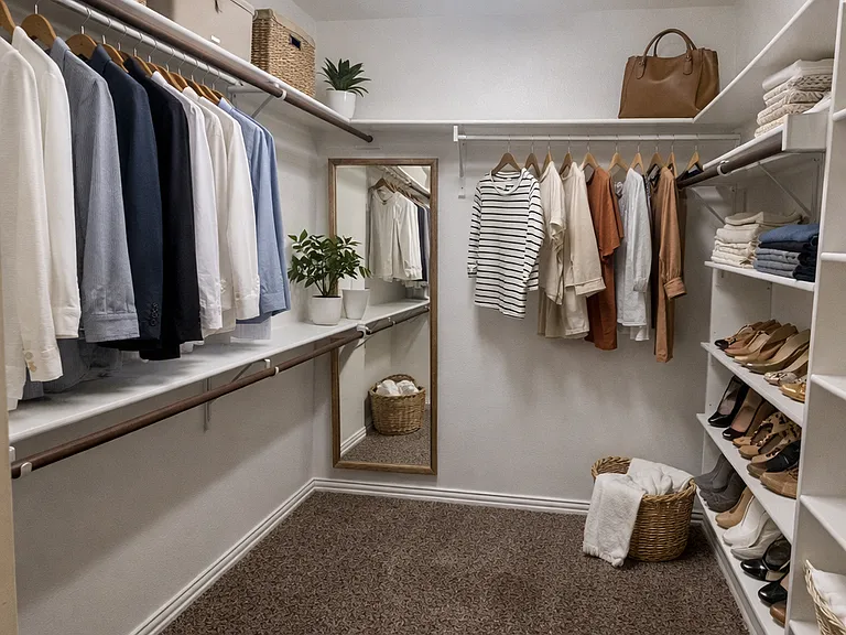 Master closet with built in shelving