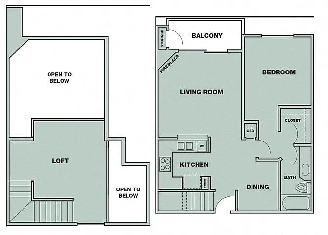 Floor plan 1 Bedroom/ 1 Bath w/ Loft