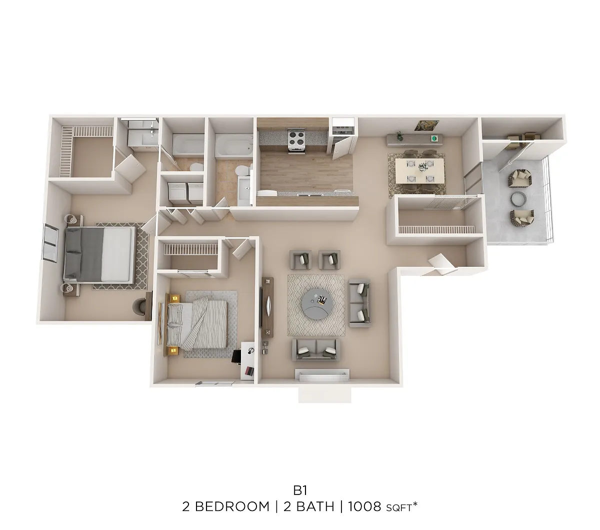 Floor plan Two Bed Two Bath 1008 Sqft