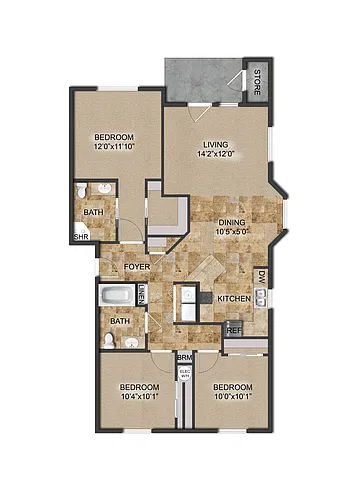 Floor plan 3 Bedroom 2 Bathroom