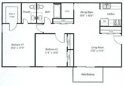 Floor plan Upgraded Classic 2 Bedroom 1.5 Bath