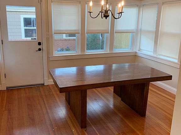 Dining room with door to backyard.