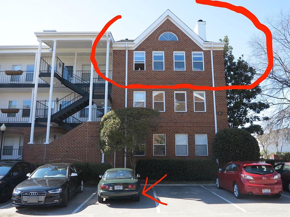 Unit circled. Arrow shows reserved parking.