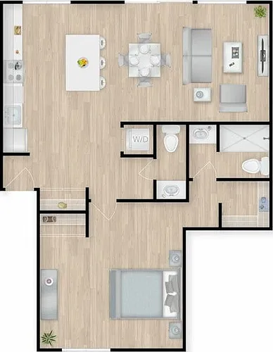 Floor plan 1 Bed, 1.5 Bath