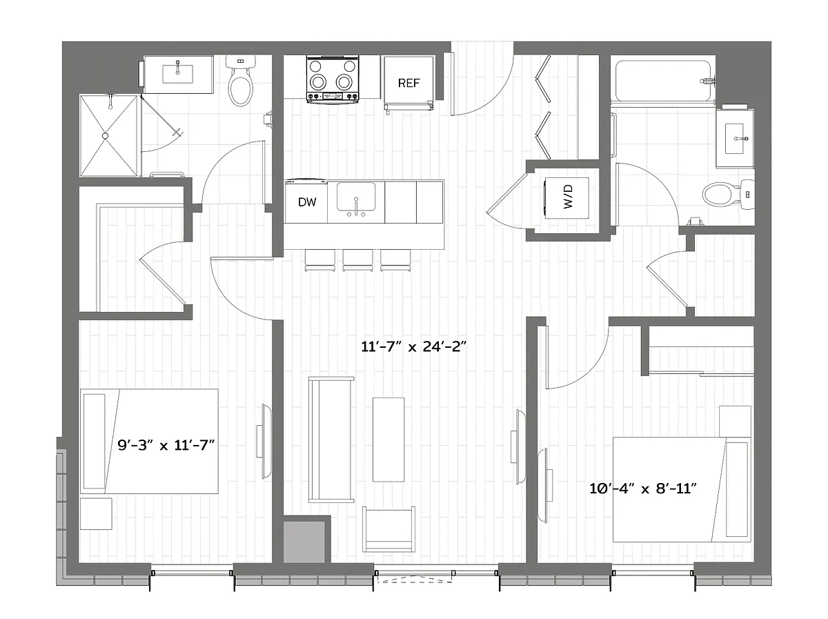 Floor plan 2 Bed/2 Bath-B-B2