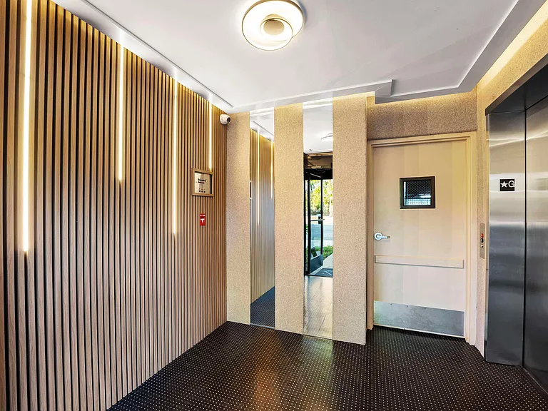 Newly upgraded lobby, a sleek and stylish space with modern details and sophisticated lighting.