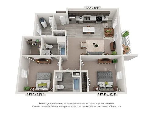 Floor plan 2 Bedroom Second Level
