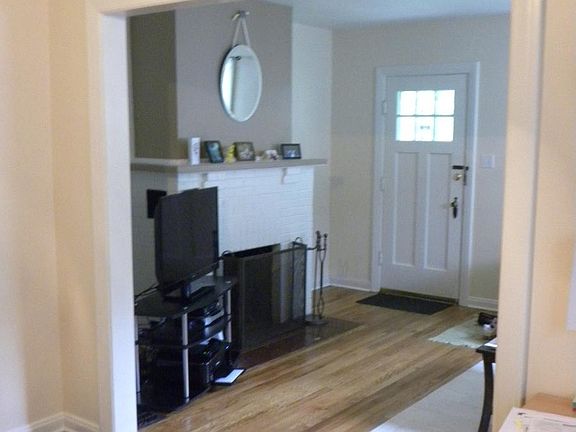 View into Living Room with Fireplace
