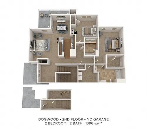 Floor plan Two Bedroom 2 Bath - 1,396 sqft