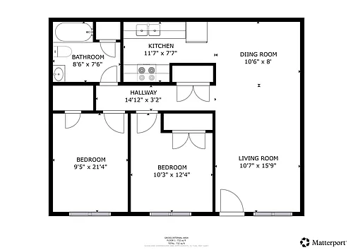 Floor plan 2 Bedroom, 1 Bath