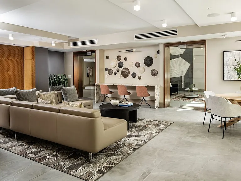 Resident lounge with multiple seating areas