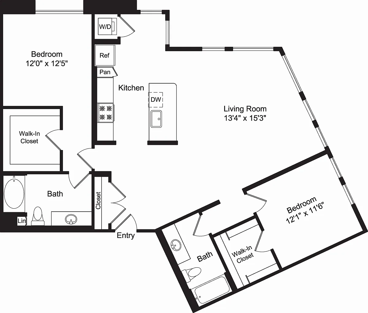 Floor plan Two Bed B3 No Balcony