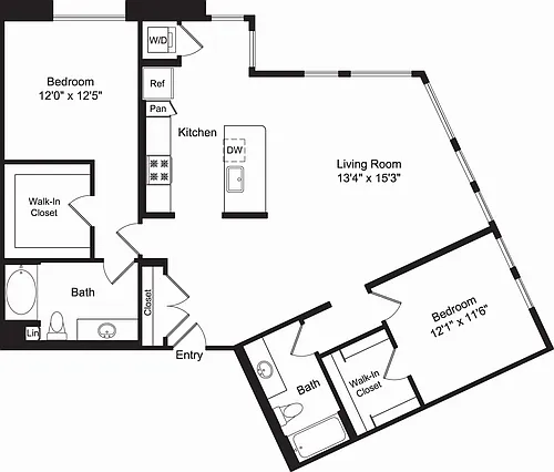 Floor plan Two Bed B3 No Balcony