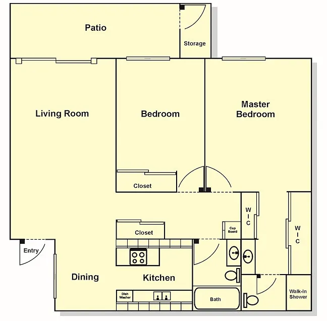 Floor plan 2 Bedroom, 2 Bath w/ Balcony