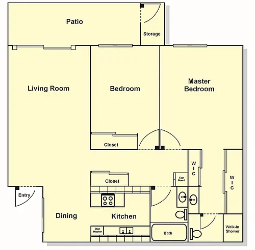 Floor plan 2 Bedroom, 2 Bath w/ Patio