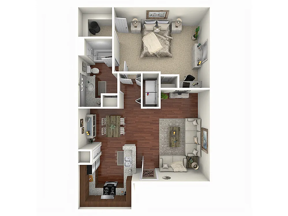 Floor plan 1 Bed, 1 Bath B (50% Income Restricted)