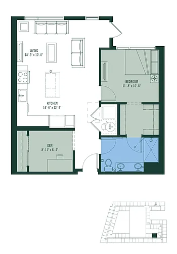 Floor plan 1 Bed/1 Bath Den-AD8