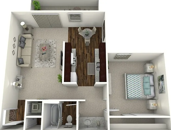 Timbers- 1 Bed 1 Bath Floorplan Diagram