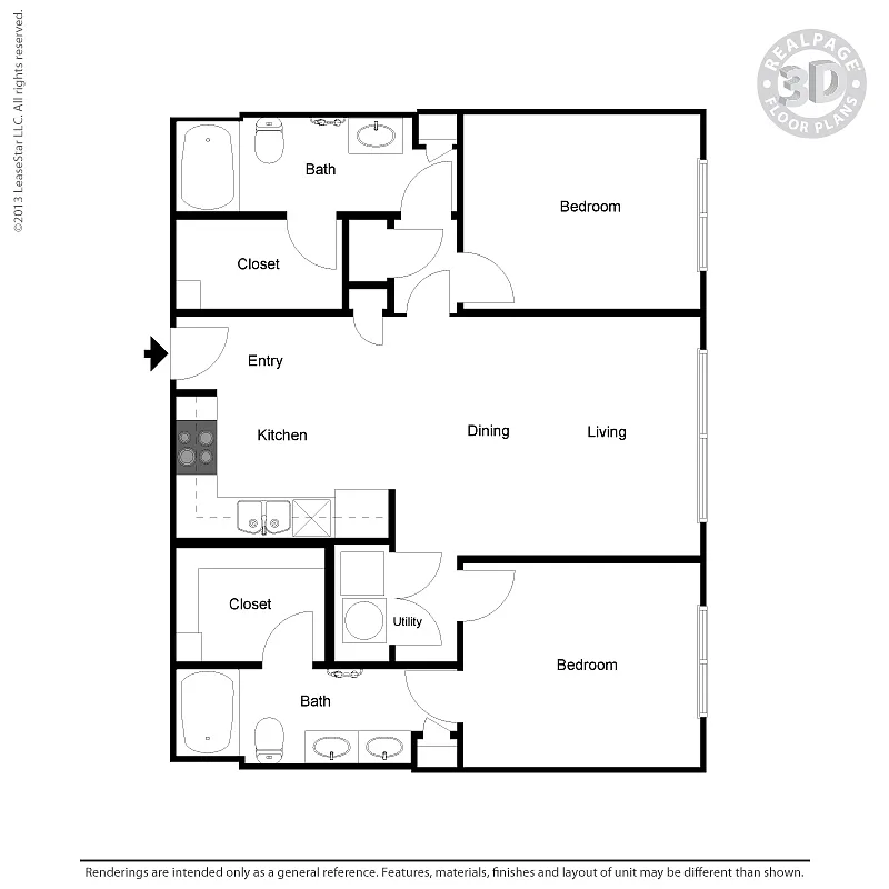 Floor plan B1 2 bedroom, 2 bath