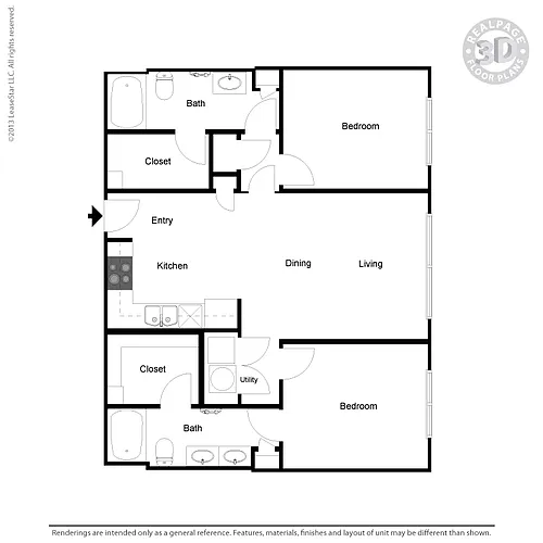Floor plan B1 2 bedroom, 2 bath