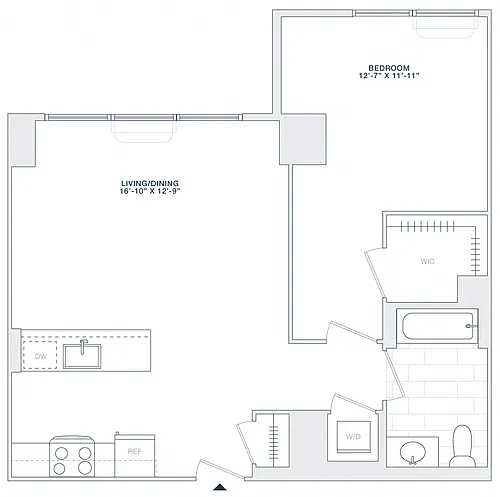 Floor plan 1 BED 1 BATH 750 RSF