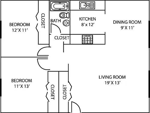 Floor plan 2 Bedroom 1 Bath