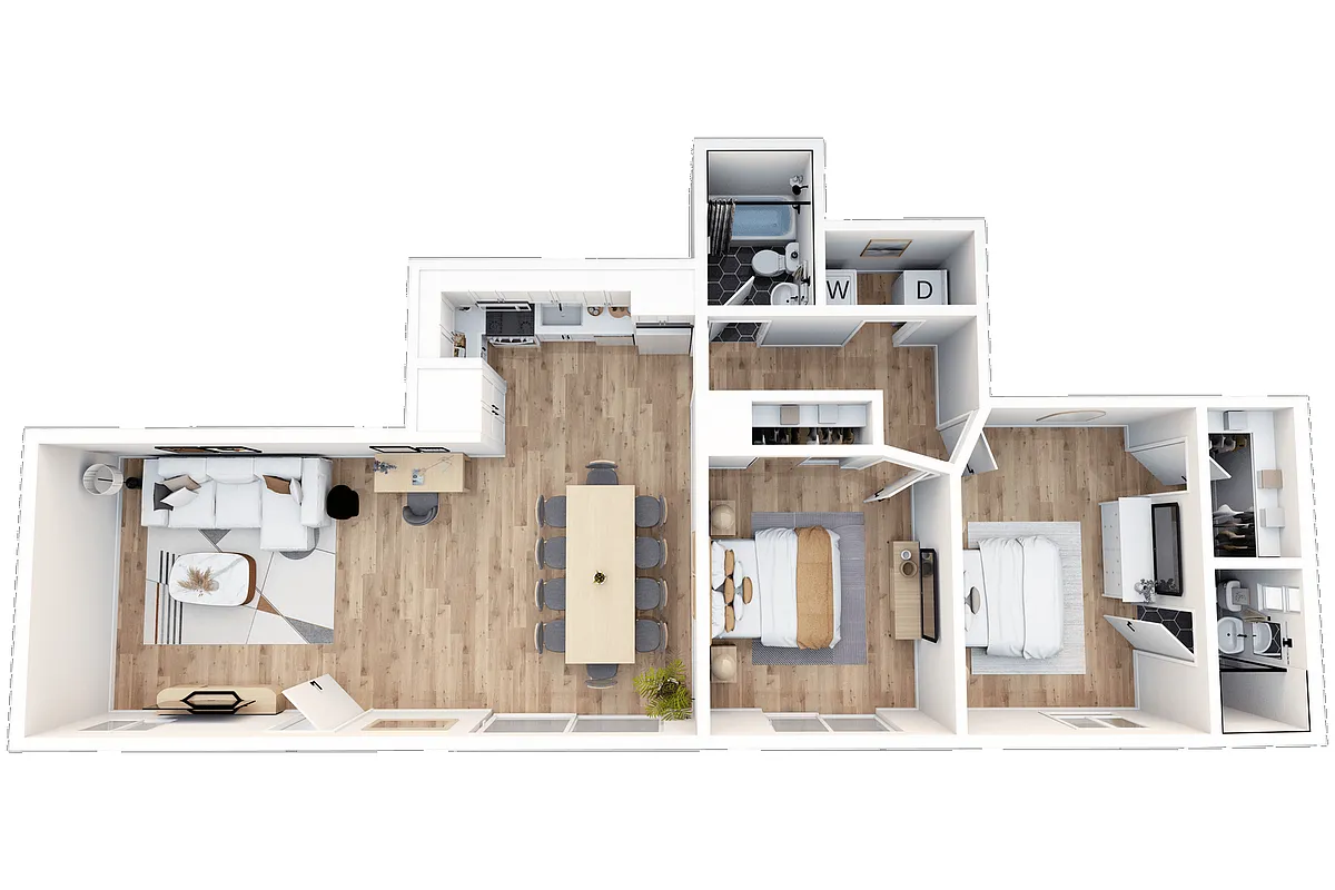 Floor plan 2 Bedrooms, 2 Baths Plan H