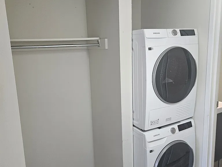 Washer and heat pump dryer.
