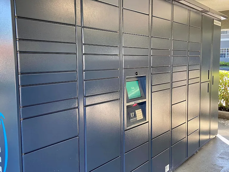 Simplify package retrieval with our Amazon Hub Package Lockers located for easy and secure pickup any time of day.