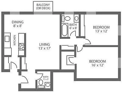 Floor plan 2 Bed | 1.5 Bath