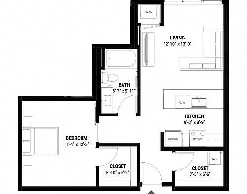 Floor plan One Bedroom 1-D
