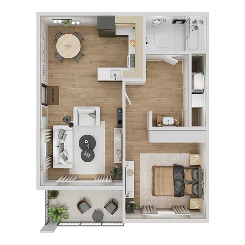 Floor plan 1 Bedroom, 1 Bathroom Plan C