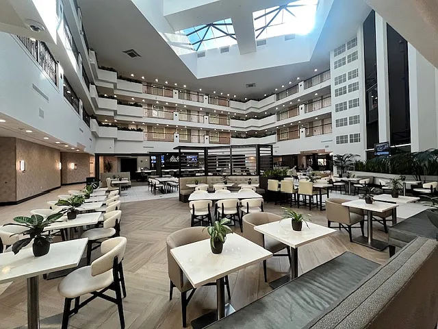Another view of bar restaurant area inside hotel.