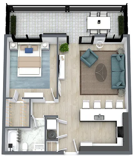 Floor plan Girard Garden - 1 Bedroom w/ Patio