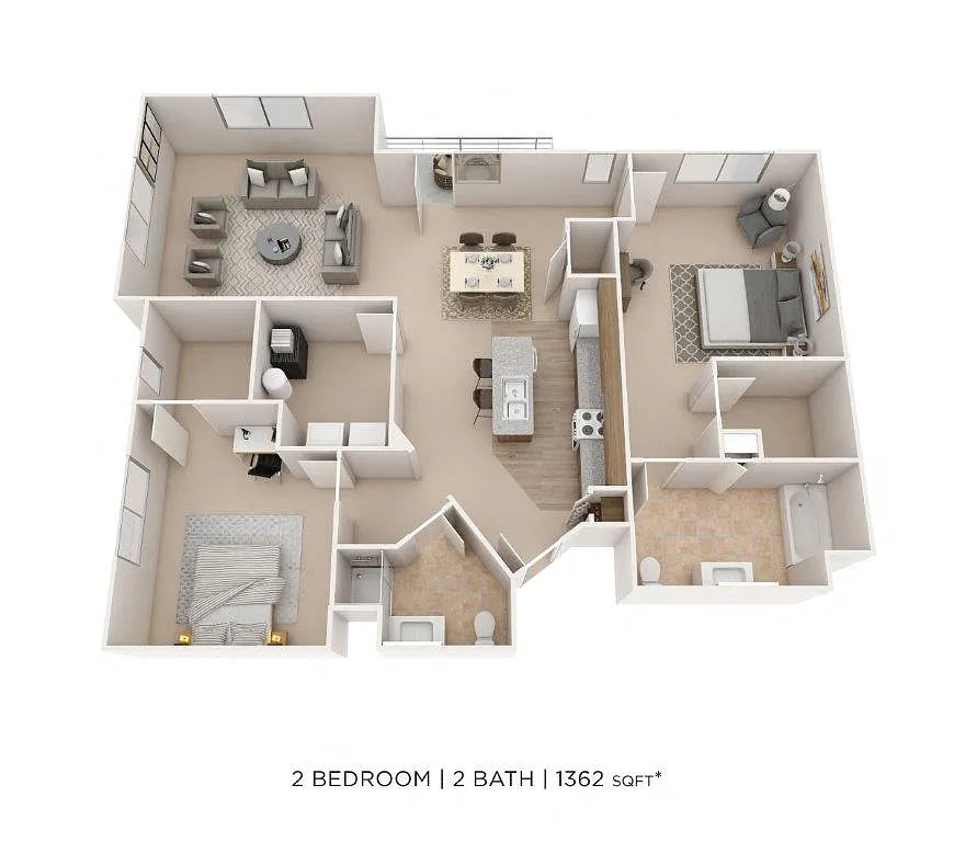 Floor plan Two Bedroom 2 Bath- 1362 sqft