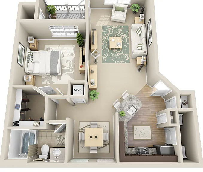 Element Carolina Bay - A2 Bowen - 1 Beds - 1 Baths - 887 Sq. ft.