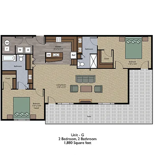 Floor plan 2 Bedroom Unit G
