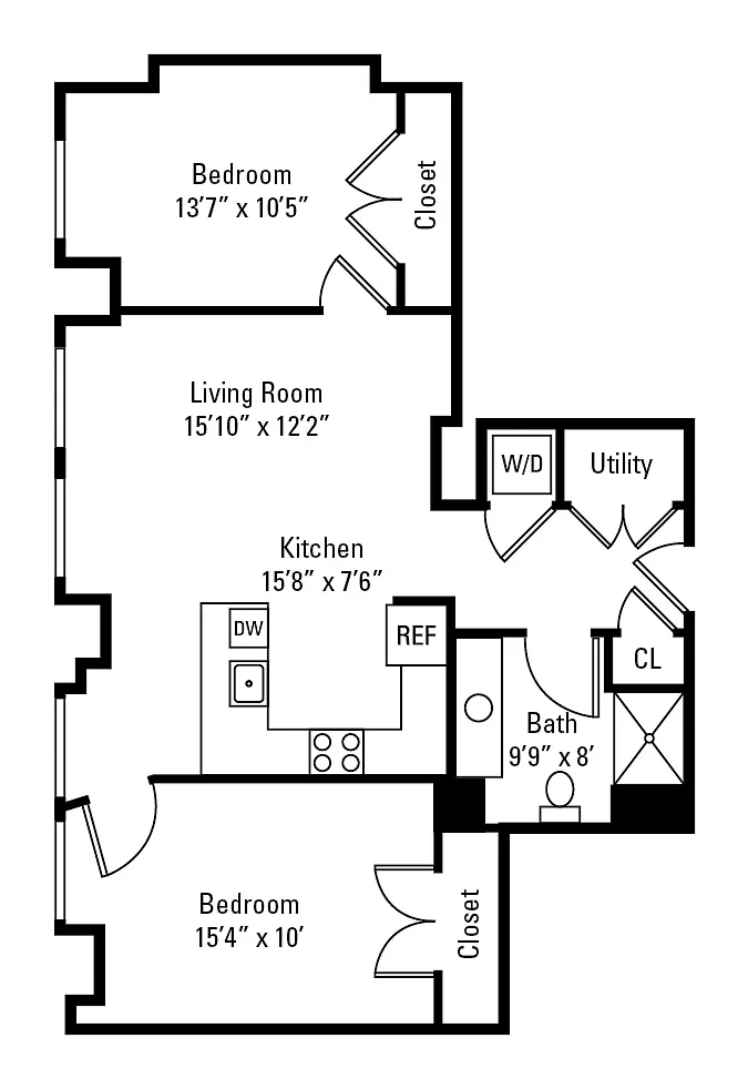 Floor plan 2 Bedroom 1 Bath