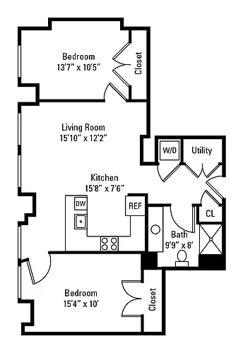 Floor plan 2 Bedroom 1 Bath