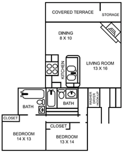Floor plan 2 Bedroom, 2 Bath
