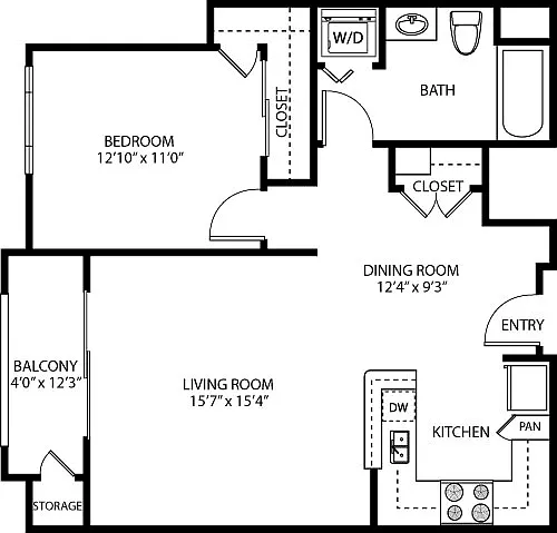 Floor plan 1 Bedroom (H)