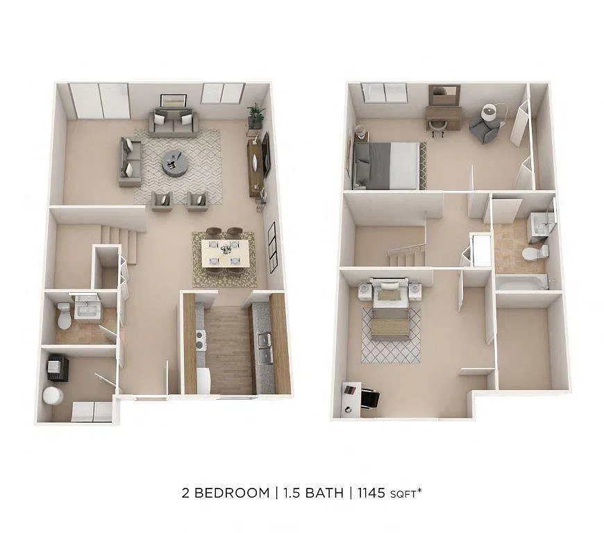 Floor plan Two Bedroom 1.5 Bath Townhome - 1,145 sqft