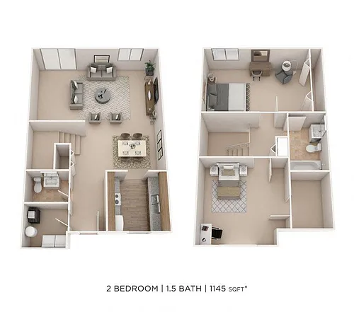 Floor plan Two Bedroom 1.5 Bath Townhome - 1,145 sqft