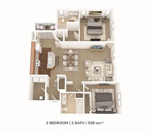 Floor plan Two Bedroom 2 Bath- 1,129 sqft