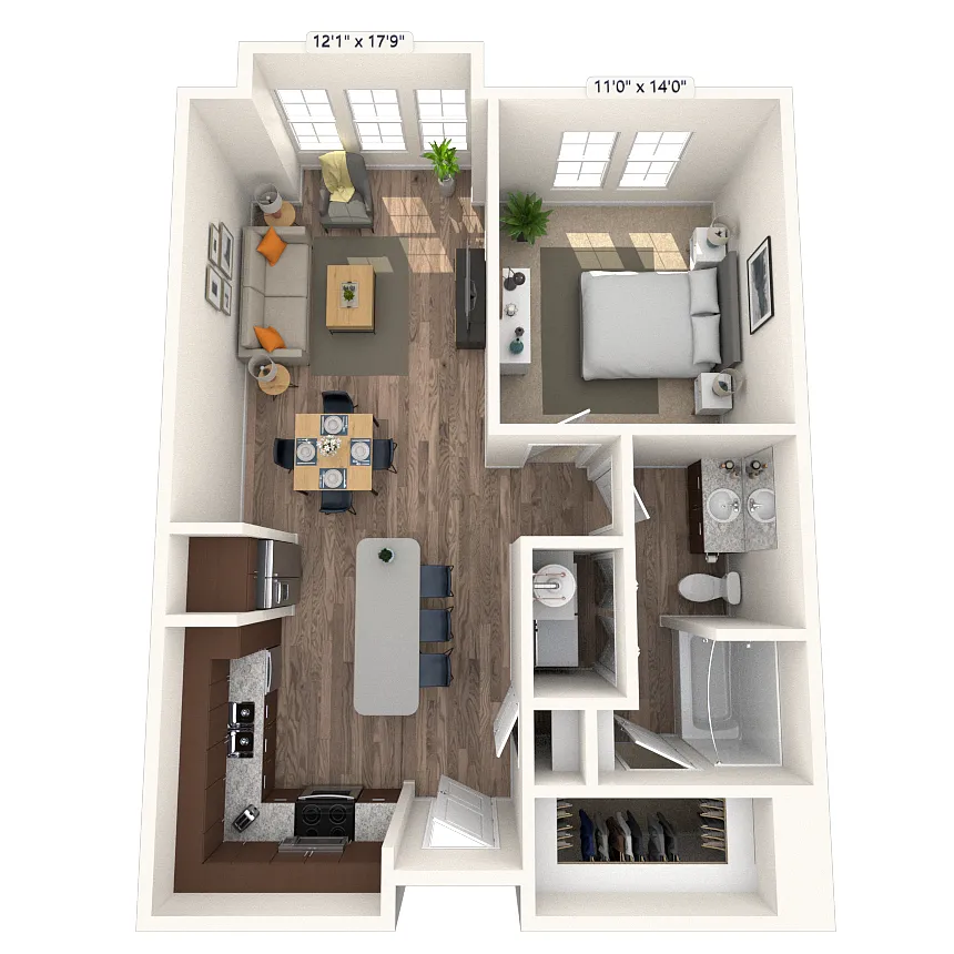 Floor plan Traditional 1x1 698-783 SF