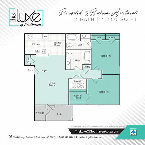 Floor plan 2 bedroom Renovated- 1150