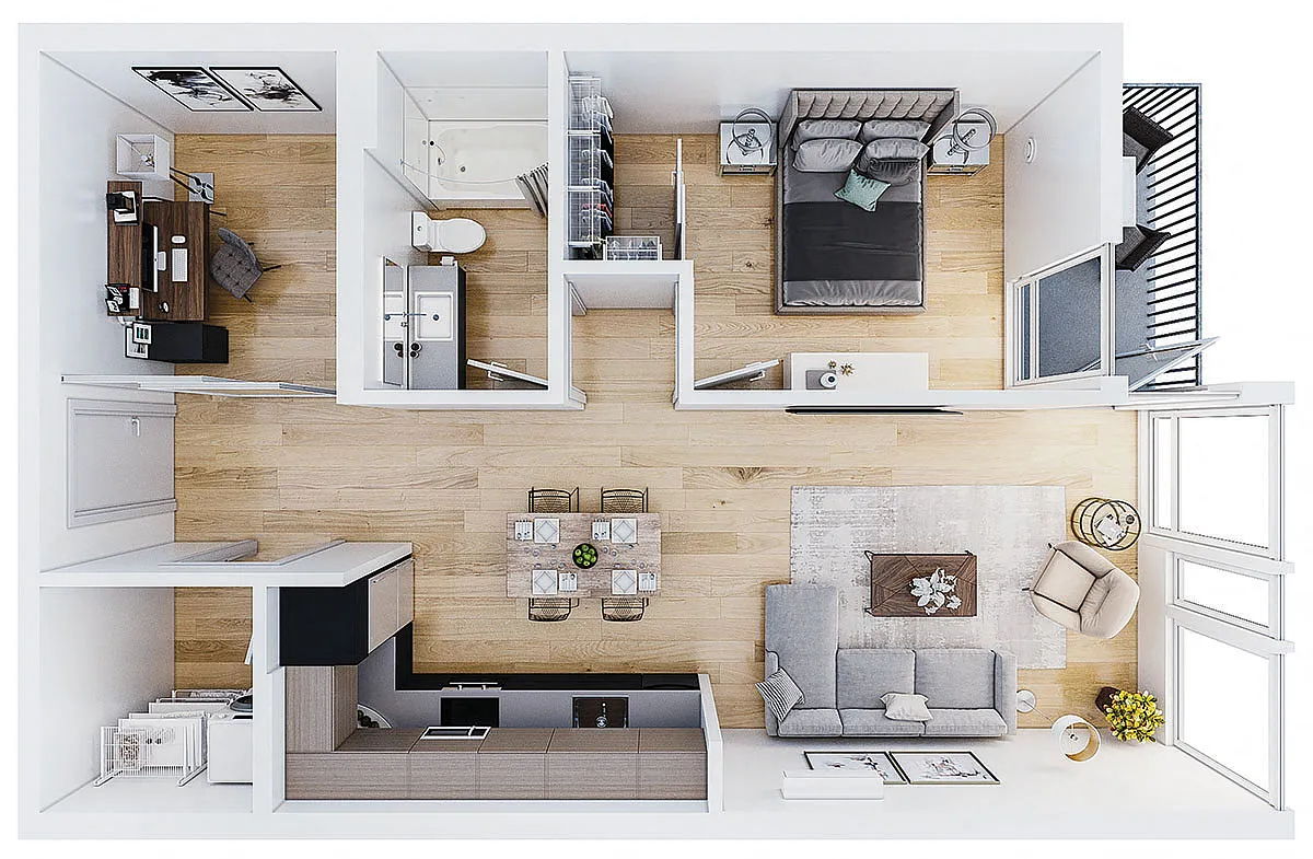 Floor plan 1 Bedroom + Den