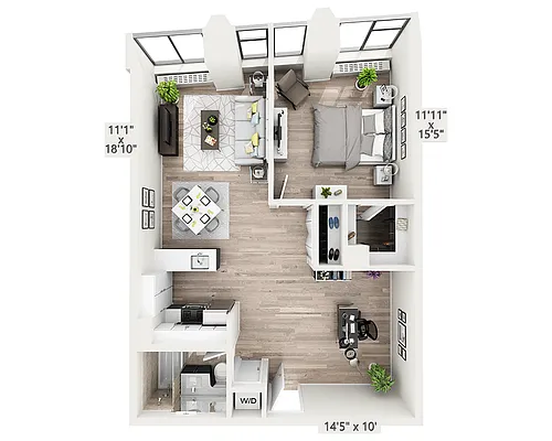 Floor plan One Bedroom w/Alcove E