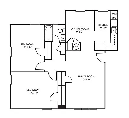 Floor plan 2 Bedroom, 1 Bath