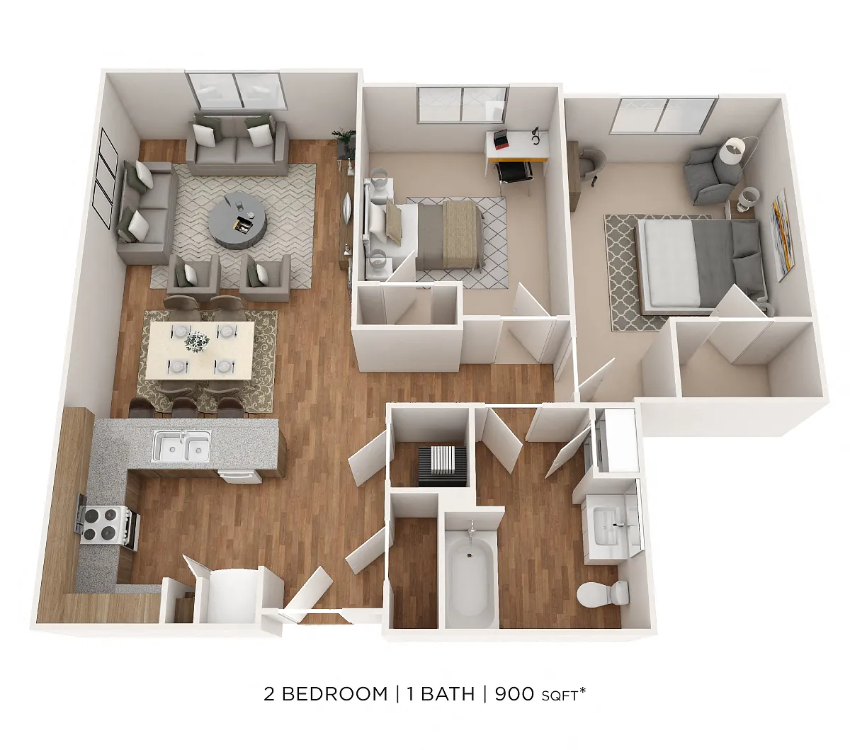 Floor plan Two Bedroom- 900 sqft